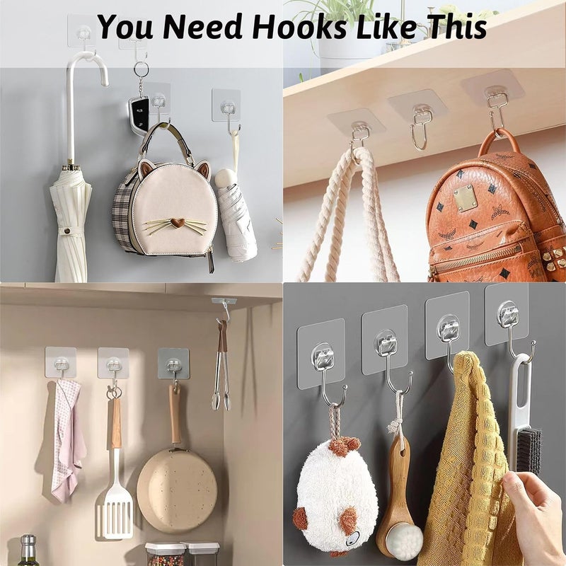 DKHDBD Large Adhesive Hooks, 16-Pack Hold 33lb(Max) Heavy Duty Sticky Hooks, Waterproof Transparent Hooks for Hanging, Self-Adhesive Traceless Clear Wall Hooks to Use for Keys Robe & Towel - Image 5